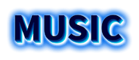 a blue logo with the word music on it